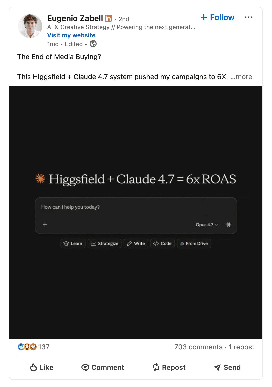 Example LinkedIn post