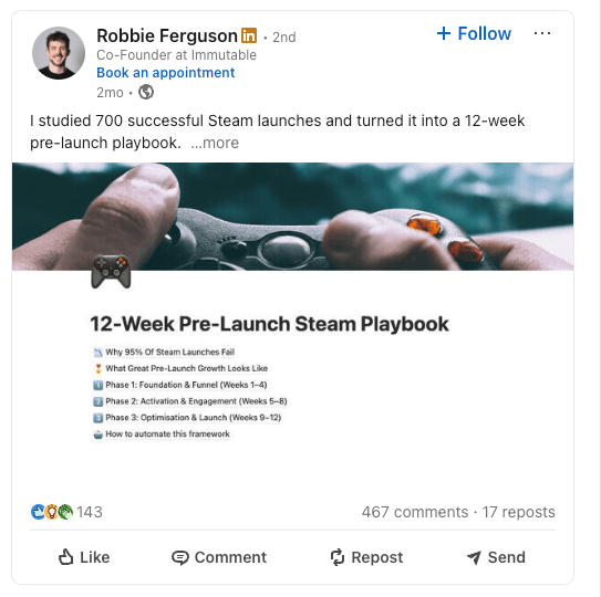 Example LinkedIn post